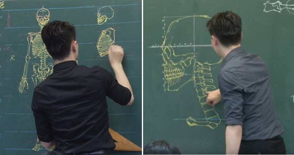 黑板就是我的畫布！台灣講師手繪超精緻「人體透視圖」：強到讓你不想看3D人骨架