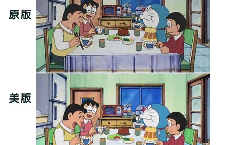           《哆啦A夢》美國版據說為了符合美式健康生活型態竟然更改了這幾幕？！也不知這些是啥邏輯？！      