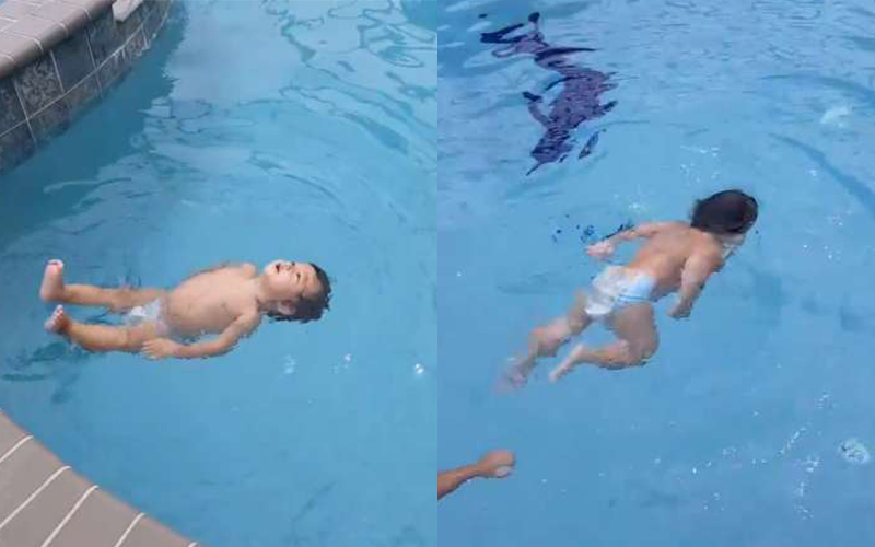 1歲寶寶跳進泳池秒變「水中蛟龍」華麗翻滾，接著「3歲姊姊也加入」網友讚翻